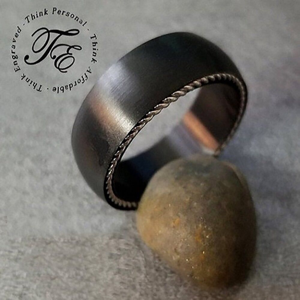 Black Wire Cable Inlay Wedding Band Promise Ring